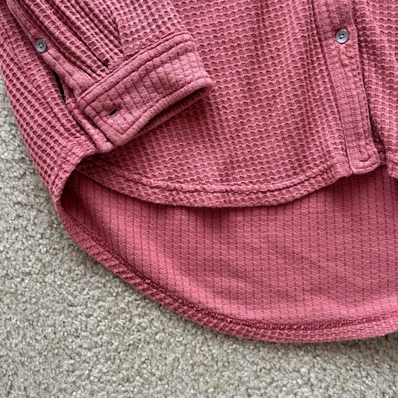 Aerie Lumberjane Waffle-knit Button-down, size medium, pink/rust - Picture 4 of 6